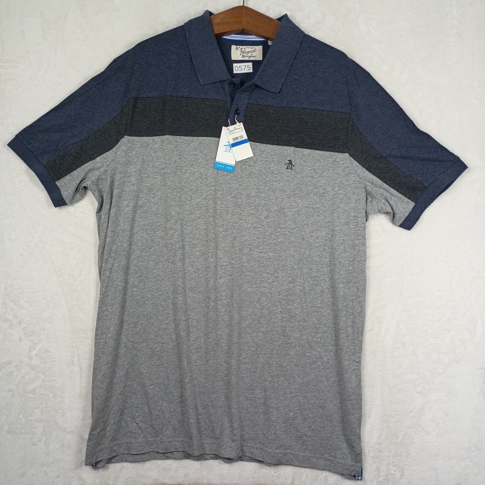 Original Penguin Polo Shirt Mens XLT Grey Colorblock Short Sleeve NEW